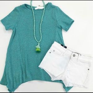 TURQUOISE FLOWY SIDES TOP (CHILD 9-10)
